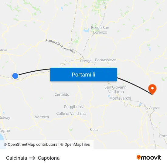 Calcinaia to Capolona map