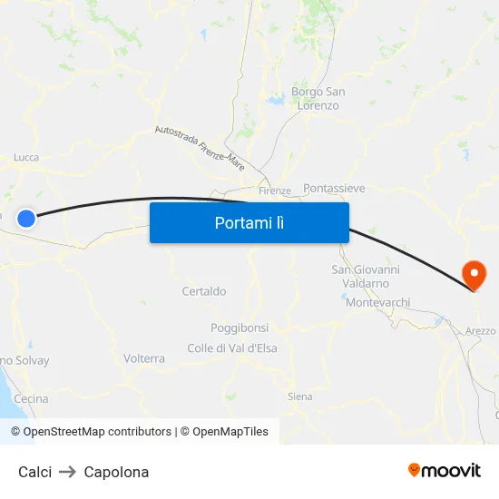 Calci to Capolona map