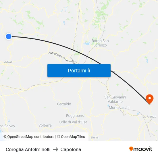 Coreglia Antelminelli to Capolona map