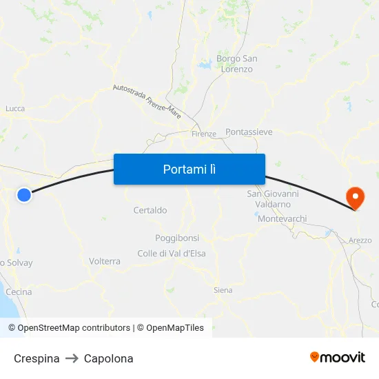 Crespina to Capolona map