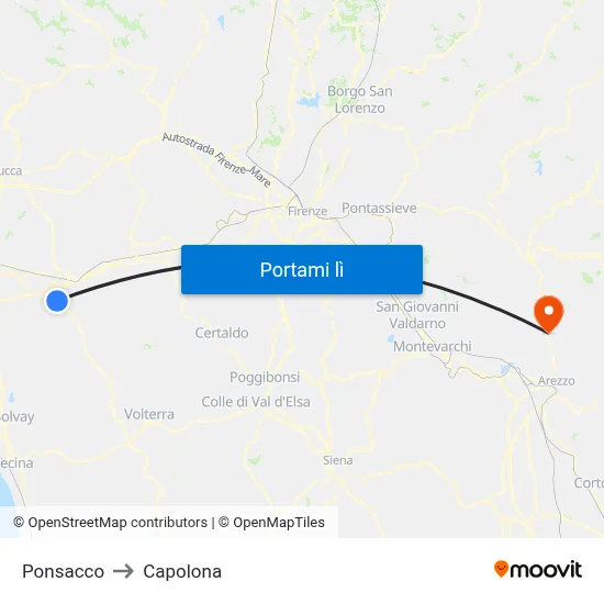 Ponsacco to Capolona map