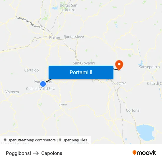 Poggibonsi to Capolona map