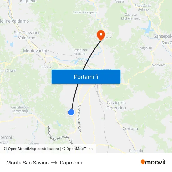 Monte San Savino to Capolona map