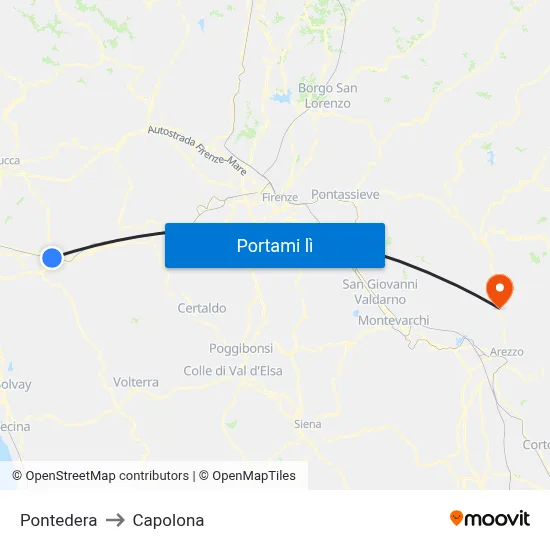 Pontedera to Capolona map
