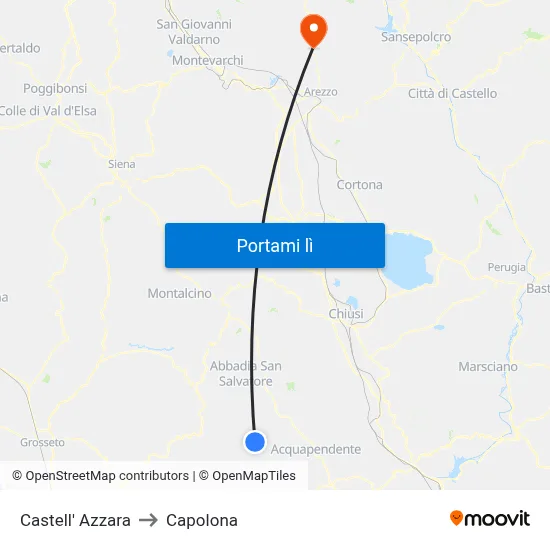 Castell' Azzara to Capolona map