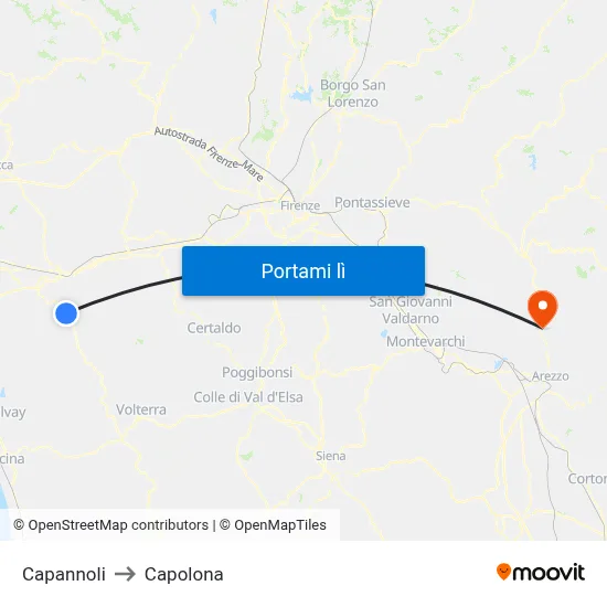 Capannoli to Capolona map