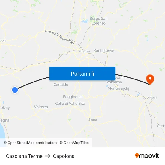 Casciana Terme to Capolona map