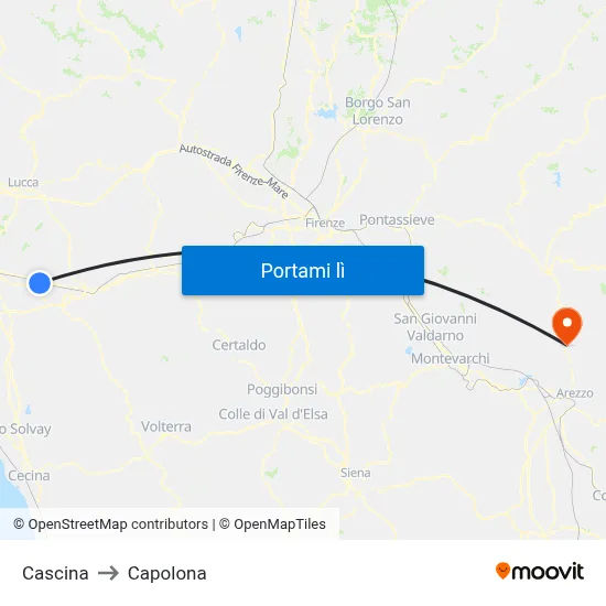 Cascina to Capolona map