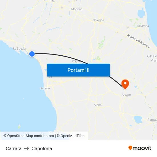 Carrara to Capolona map