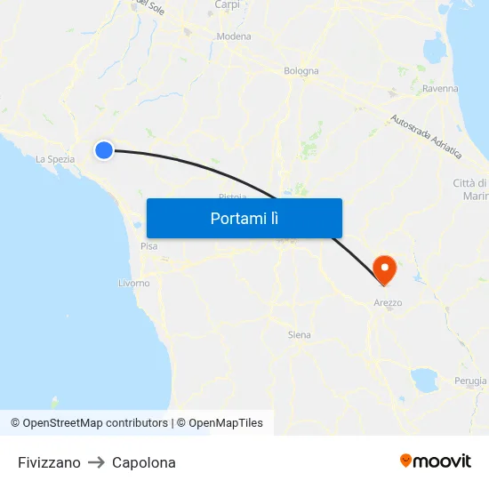 Fivizzano to Capolona map