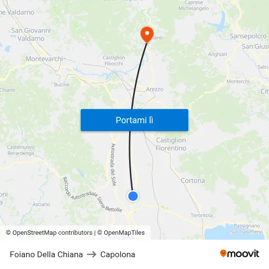 Foiano Della Chiana to Capolona map