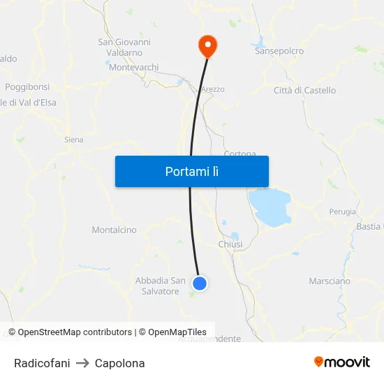 Radicofani to Capolona map