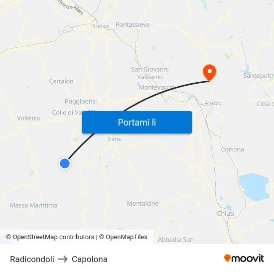 Radicondoli to Capolona map