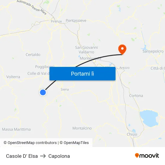 Casole D' Elsa to Capolona map