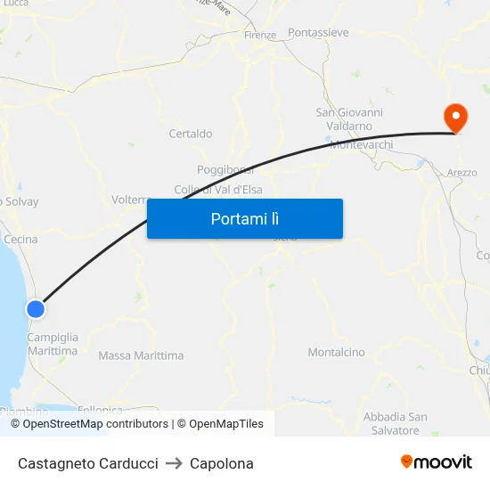 Castagneto Carducci to Capolona map