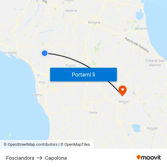 Fosciandora to Capolona map