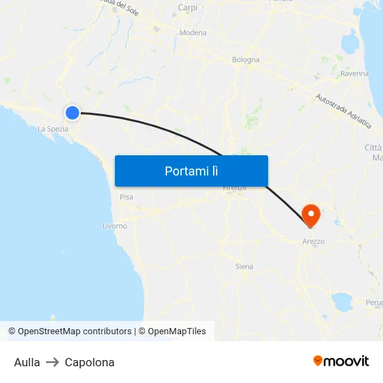 Aulla to Capolona map