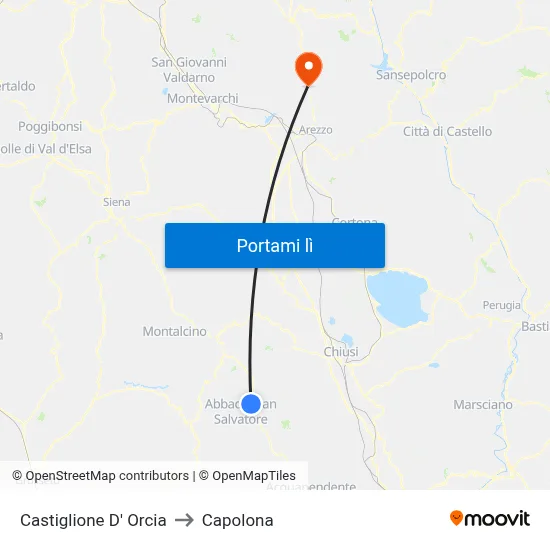 Castiglione D' Orcia to Capolona map