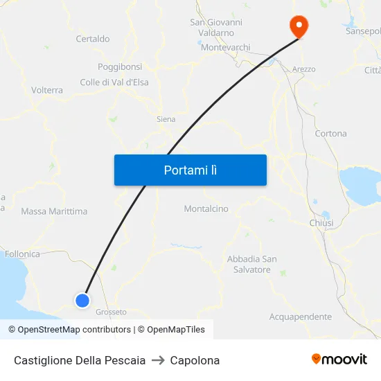 Castiglione Della Pescaia to Capolona map