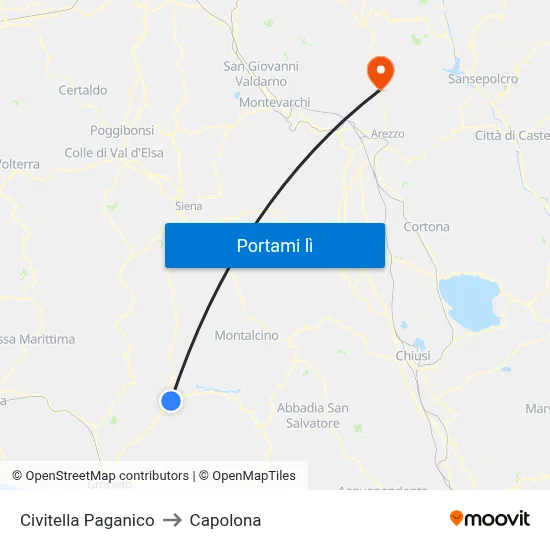 Civitella Paganico to Capolona map