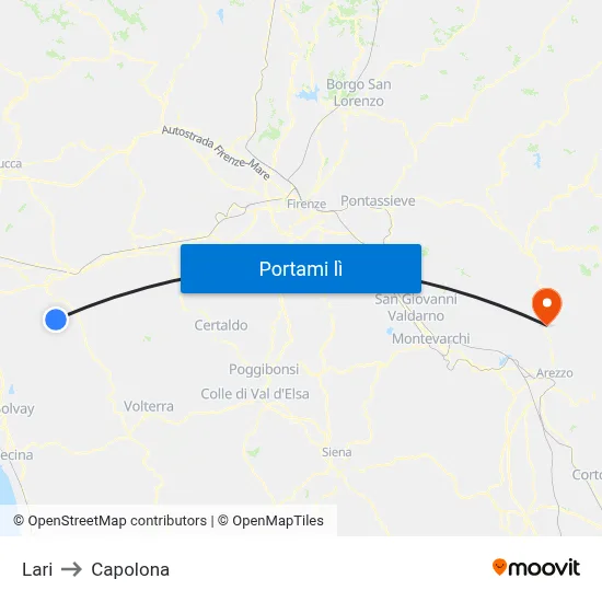 Lari to Capolona map