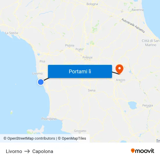 Livorno to Capolona map