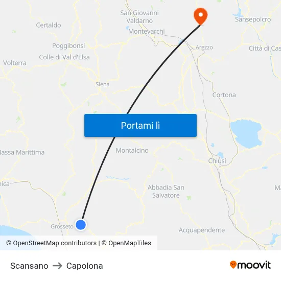 Scansano to Capolona map