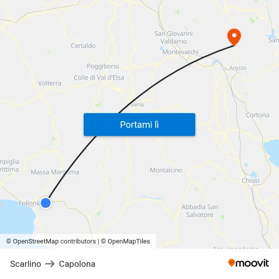 Scarlino to Capolona map