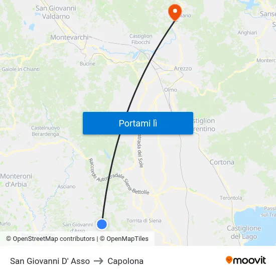 San Giovanni D' Asso to Capolona map