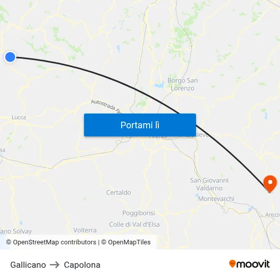 Gallicano to Capolona map