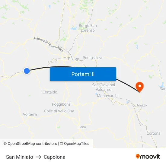 San Miniato to Capolona map