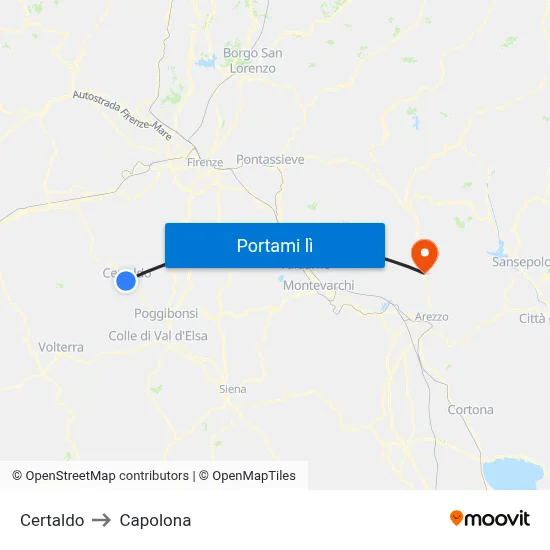 Certaldo to Capolona map