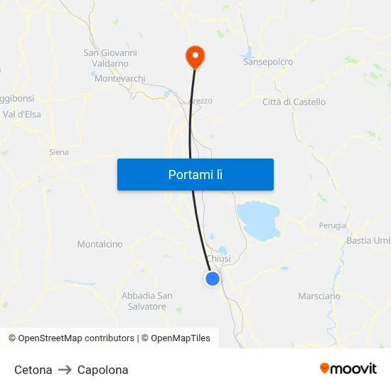 Cetona to Capolona map