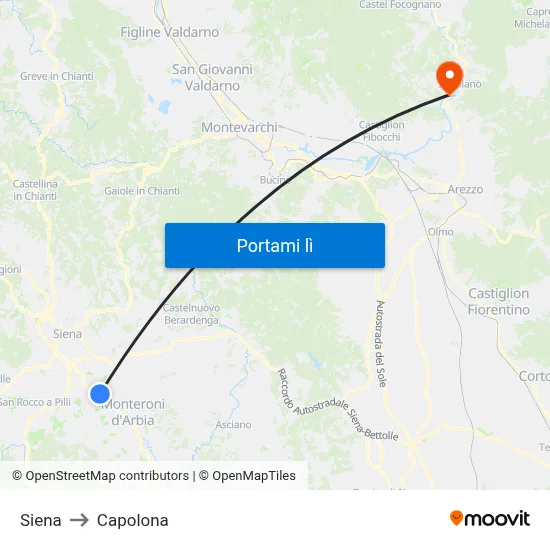 Siena to Capolona map
