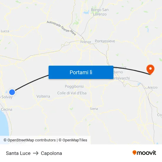 Santa Luce to Capolona map