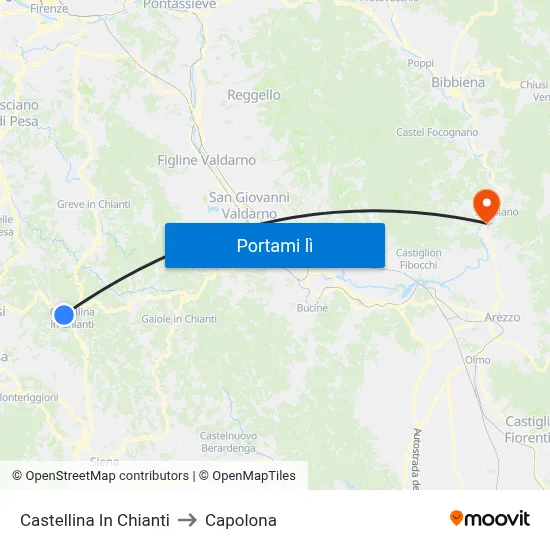 Castellina In Chianti to Capolona map