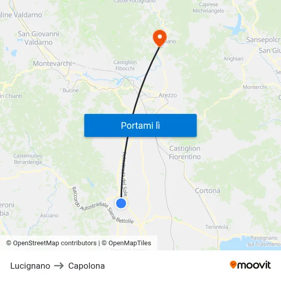 Lucignano to Capolona map