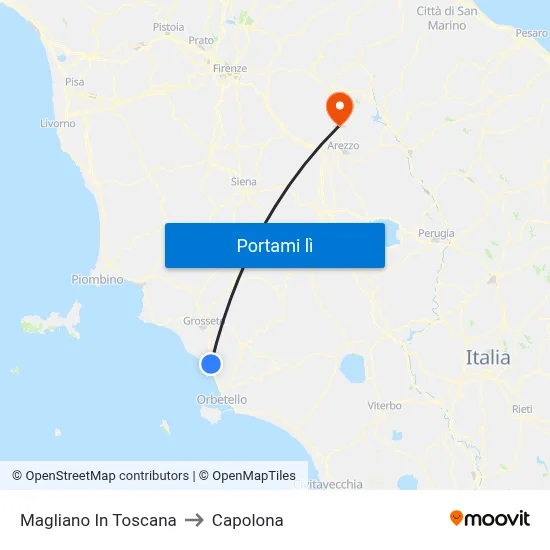 Magliano In Toscana to Capolona map