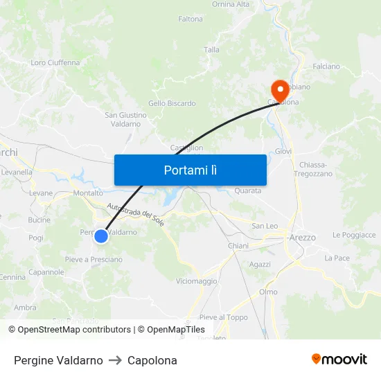 Pergine Valdarno to Capolona map