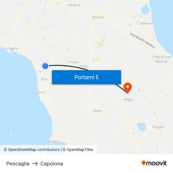 Pescaglia to Capolona map
