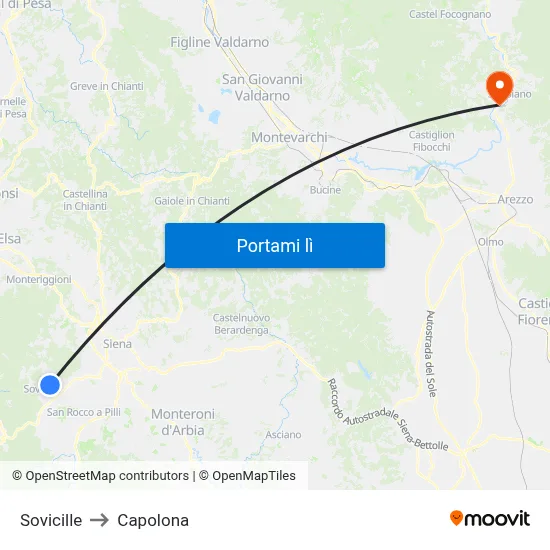 Sovicille to Capolona map