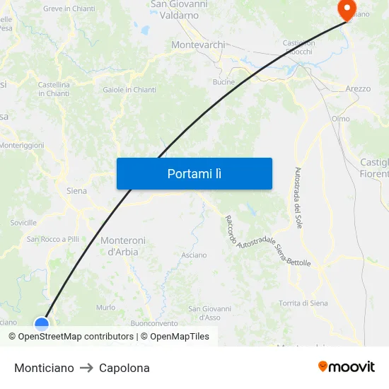 Monticiano to Capolona map