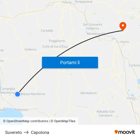 Suvereto to Capolona map