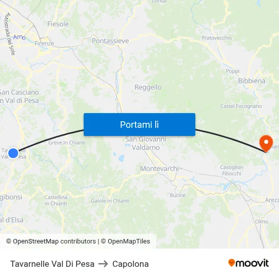 Tavarnelle Val Di Pesa to Capolona map