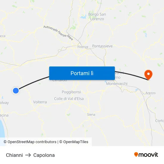 Chianni to Capolona map