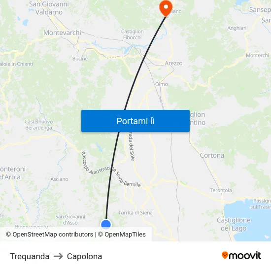 Trequanda to Capolona map