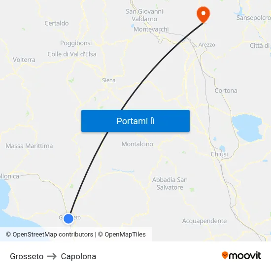 Grosseto to Capolona map