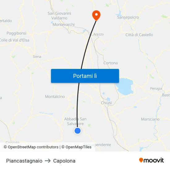 Piancastagnaio to Capolona map