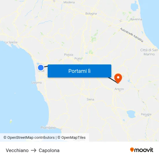 Vecchiano to Capolona map