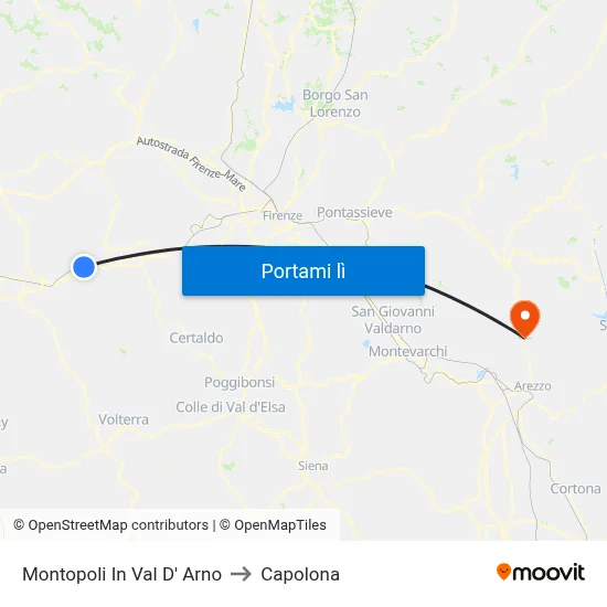 Montopoli In Val D' Arno to Capolona map